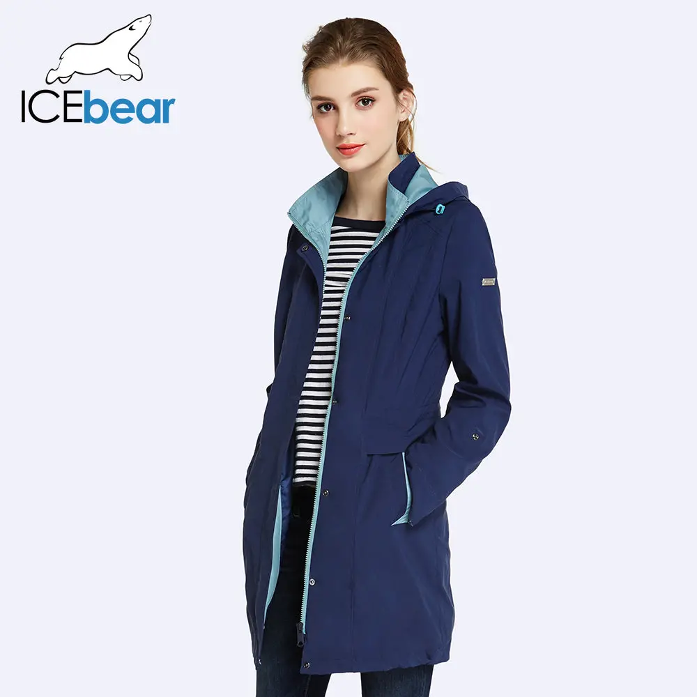 Icebear 2018 Womens Coat High Quality Autumn And Spring Long Trench Coat For Women Windbreaker Hat Detachable 17G116d 1