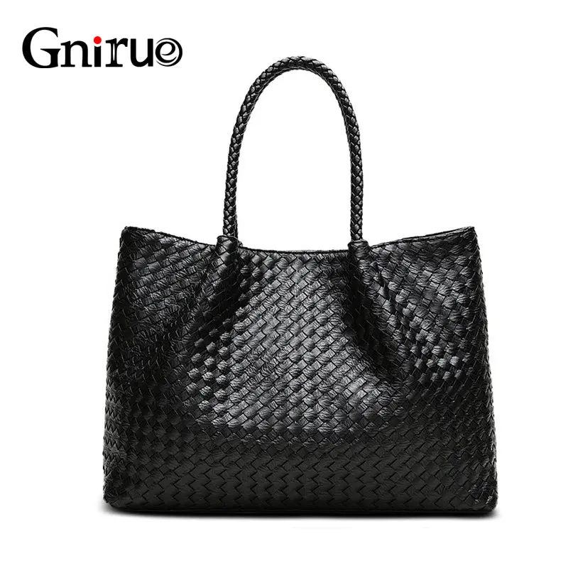 Luxury Minimalist Weave Large Capacity Women Designer Handbags High Quality Leather Composite Tote Bag Knitting 1