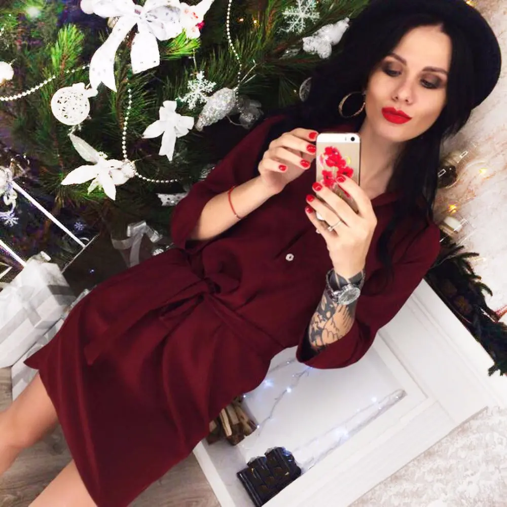 Women Belt Shirt Dresses 1
