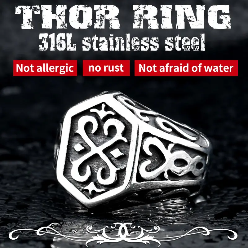Beier Cross Antiqued Northern Europe Viking 316L Stainless Steel Ring Gothic Pattern Jewelry  Factory Price  Br8-215 Us Size 1