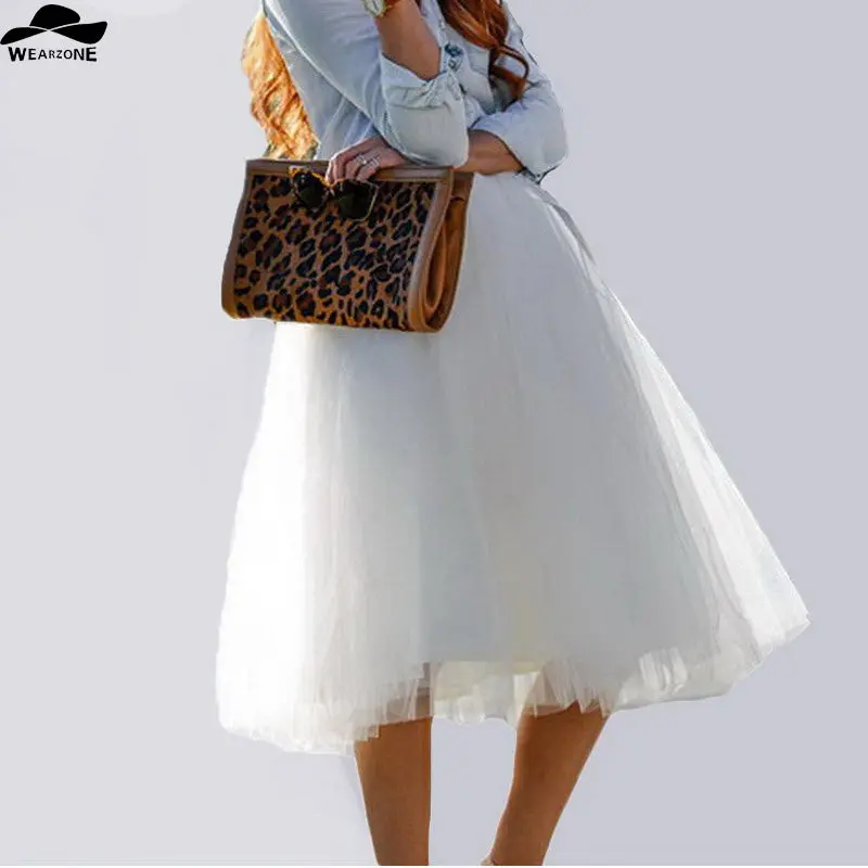 New Women Chiffon Tulle Skirt White Faldas High Waist Midi Calf Chiffon Plus Size Grunge Jupe Female Tutu Skirts 1