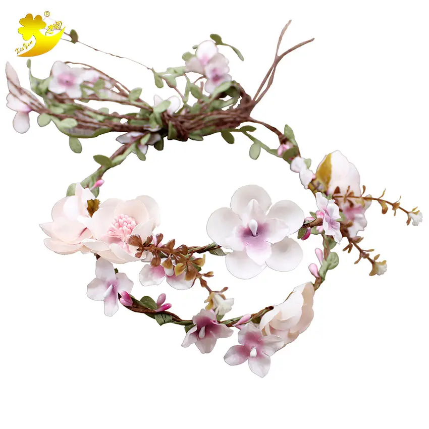 Xinyun Fabric Flower Crown Flower Head Band Wedding Headpiece Wedding Accessories Flower Head Wreath Adjustable Women Hair Band 1