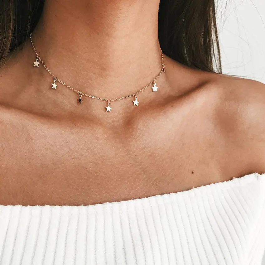 Boho Chocker Gold Color Chain Tassel Star Choker Necklace For Women Necklaces & Pendants Collar Gargantilha Collier Femme 1