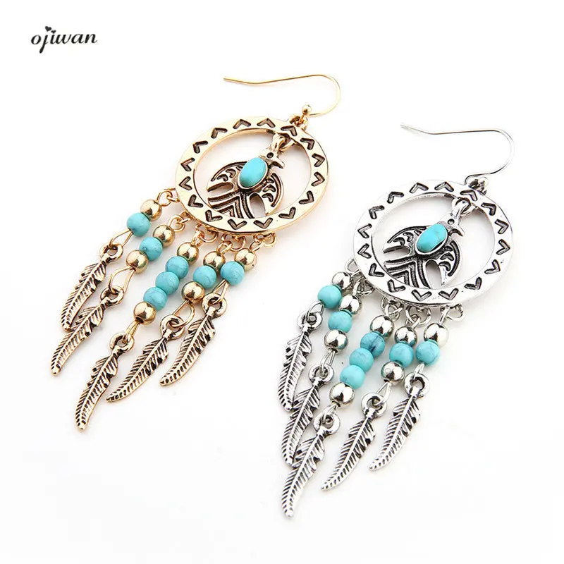 Ojiwan Tribal Bird Earrings Hoop Boho Feather Earrings Hippie Indian Native American Jewelry Navajo Aritos Gypsy Animal Earrings 1