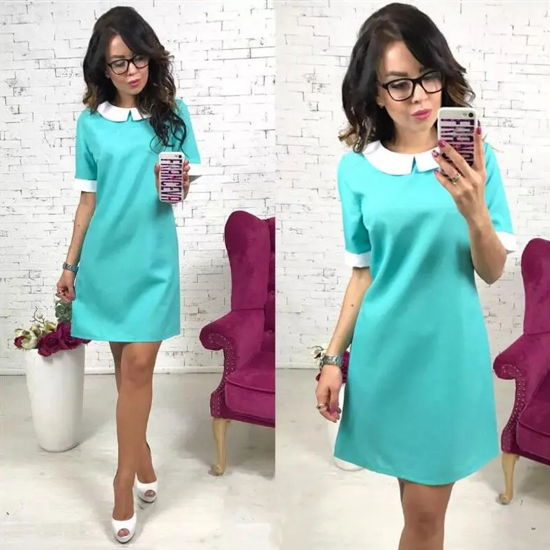 2018 Fashion Summer Women Straight Turn-Down Collar Work Shirt Dress Vestidos Short Sleeve Casual Club Party Wine Red Mini Dress 1