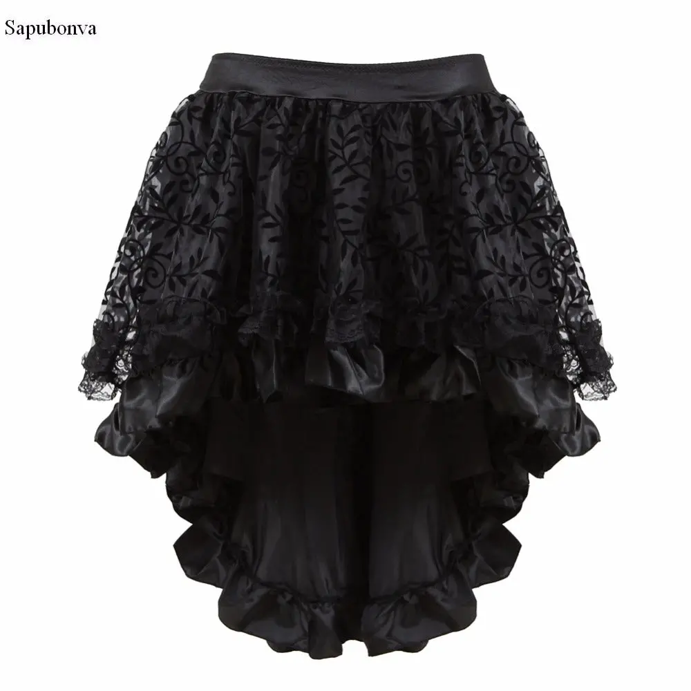 Sapubonva Multilayer Lace Victorian Burlesque Costumes Gothic Steampunk Clothing Ruffled Chiffon Skirt For Women Matching Corset 1