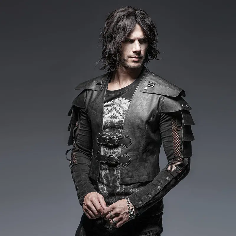 Steampunk Gothic Cool Style Armor Warrior Men's Short Jacket Punk Vintage Long Sleeve Handsome Leather Jacket Coats 1