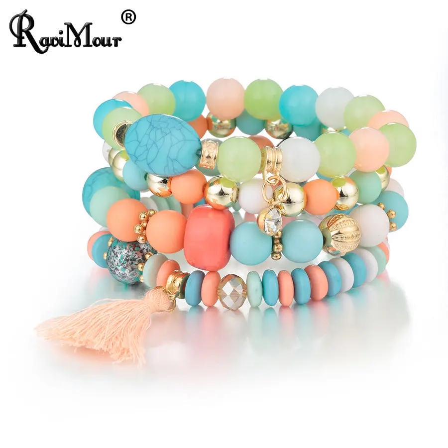 Ravimour Bohemian Women Bracelet Femme Jewelry Tassel Charm Bracelets & Bangles Set Boho Bead Stone Crystal Vintage Pulseiras 1