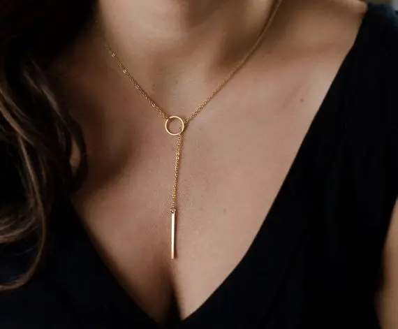 Hfarich New Dainty Gold Color Necklaces Pendants Minimalist Simple Necklace Circle With Bar Long Necklace Jewelry Dropshipping 1