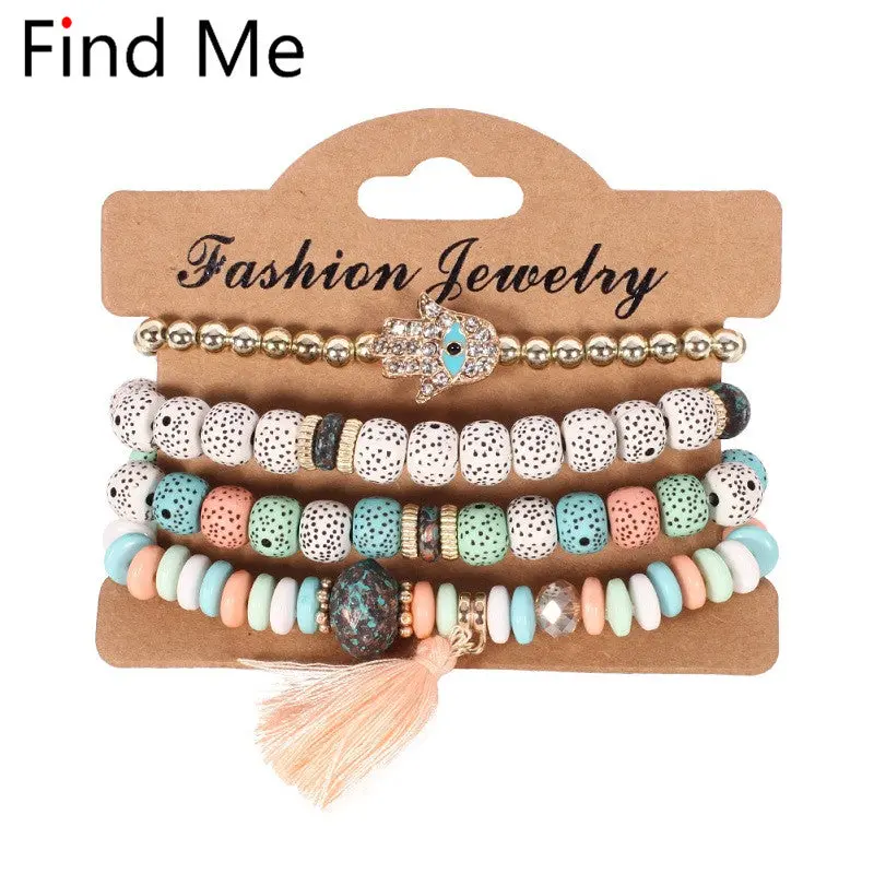 Find Me 2018 New Fashion Vintage Ethnic Multilayer Big Beads Bracelets Boho Statement Flower Bracelet Bangles For Women Jewelry 1