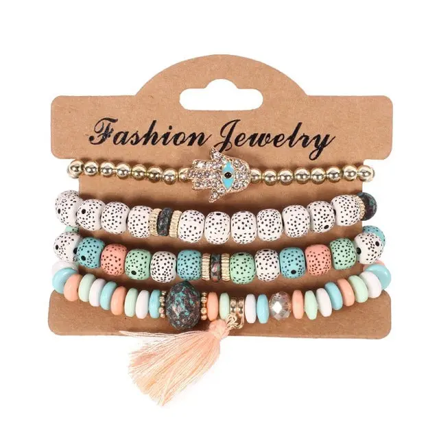 Find Me 2018 New Fashion Vintage Ethnic Multilayer Big Beads Bracelets Boho Statement Flower Bracelet Bangles For Women Jewelry 5