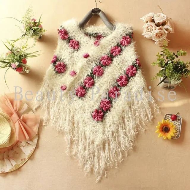 Handmade Crochet Sweaters 2018 Spring Women Mohair Rose Floral Hollow Out Batwing Tassel Wrap Swing Cardigan Femininas 5086 1