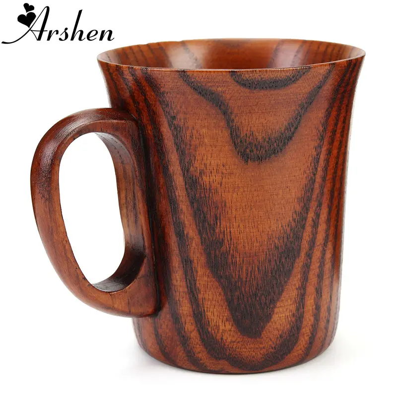 Arshen 300Ml Primitive Drinking Mug Handmade Wooden Mug Natural Tea Coffee Beer Drinkware Mug Travel Teaware Kitchen Office Gift 1