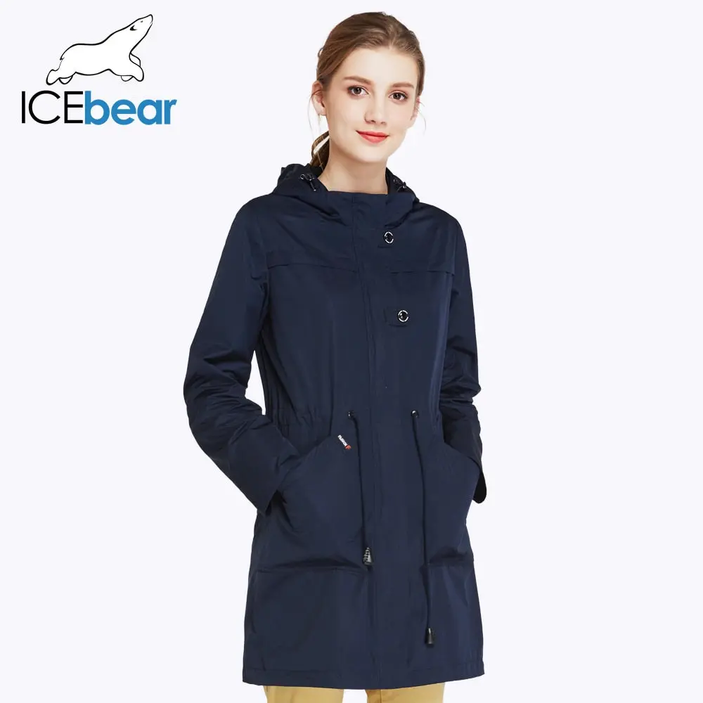 Icebear 2018 O-Neck Collar Autumn New Arrival Trench Coat Solid Color Woman Fashion Slim Coats Hat Detachable 17G123d 1