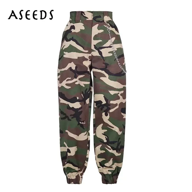 2018 Fashion Chain Military Camouflage Pants Women Army Black High Waist Loose Camo Pants Trousers Street Jogger Sweatpants 1