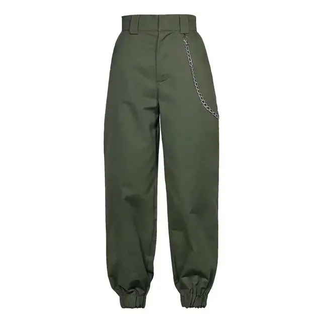 2018 Fashion Chain Military Camouflage Pants Women Army Black High Waist Loose Camo Pants Trousers Street Jogger Sweatpants 4