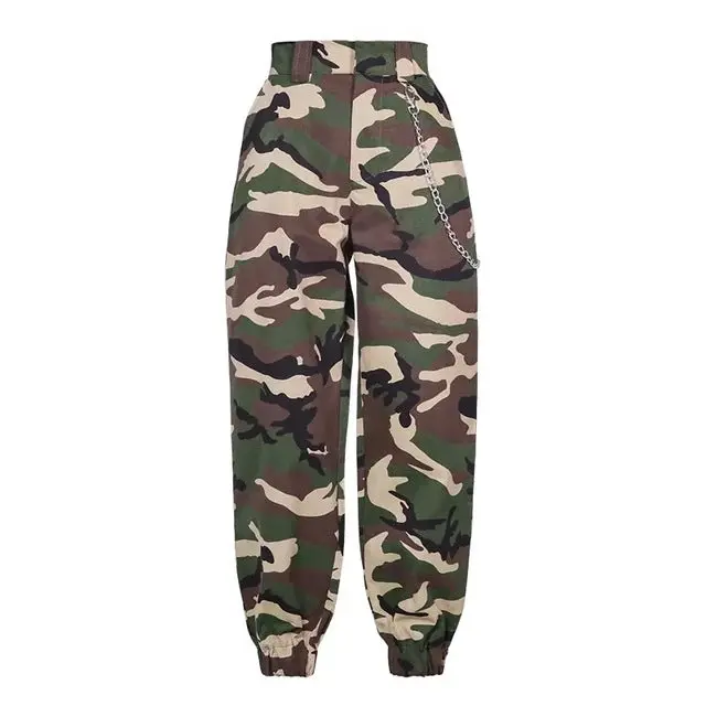 2018 Fashion Chain Military Camouflage Pants Women Army Black High Waist Loose Camo Pants Trousers Street Jogger Sweatpants 5
