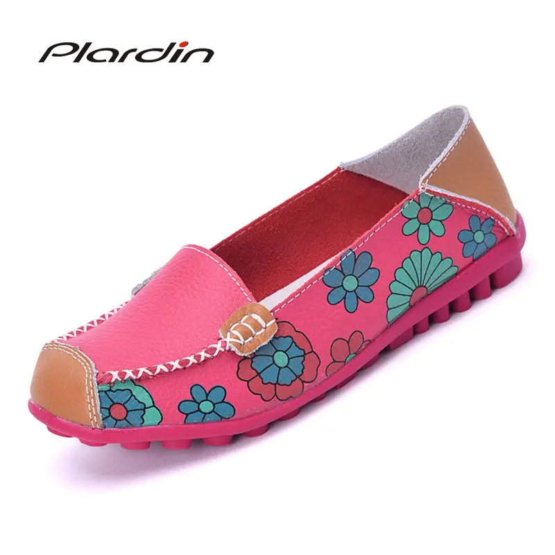 2018 Cow Muscle Ballet Summer Flower Print Women Genuine Leather Shoes Woman  Flat Flexible Nurse  Peas Loafer Flats Appliques 1