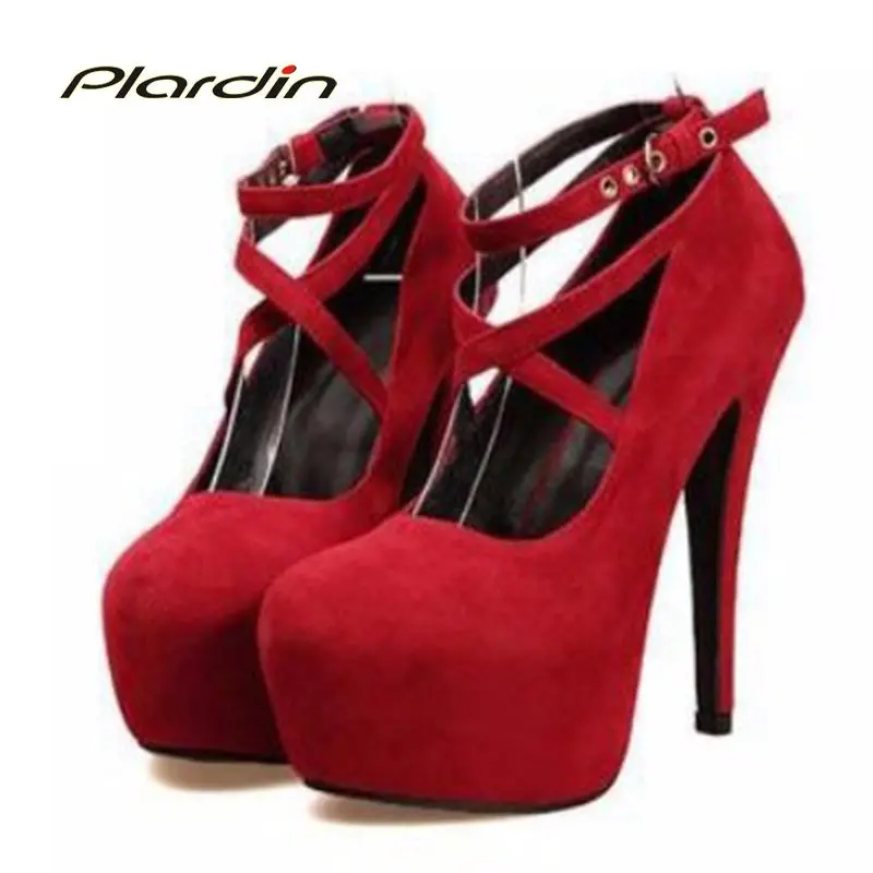 2018 Shoes Woman Pumps Cross-Tied Ankle Strap Wedding Party Shoes Platform Fashion Women Shoes  High Heels Suede Ladies Shoes 1