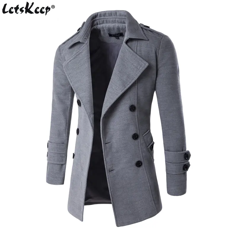 Letskeep New Men's Spring Autumn Overcoat For Man Wool & Blends Double Breasted Peacoat Trench Coat Men Slim Fit, Za193 1