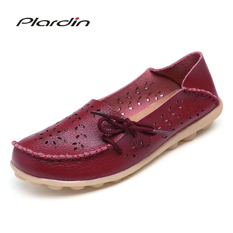 Plus Size 2018 Ballet Summer Cut Out Women Genuine Leather Shoes Woman  Flat Flexible Round Toe Nurse Casual Fashion Loafer 1