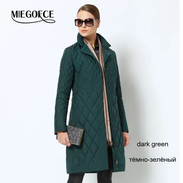 Spring Women's Quilted Parka Jacket – Lightweight Cotton Coat with Stand-Up Collar | Miegofce Designer Collection - Image 3