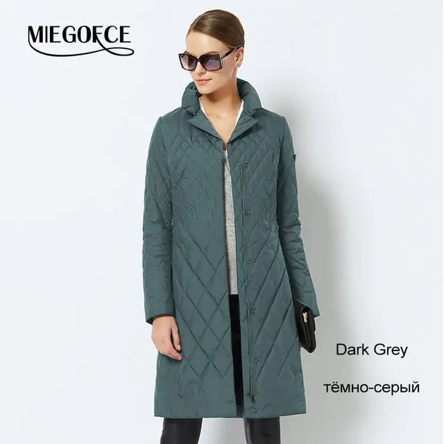 Spring Women's Quilted Parka Jacket – Lightweight Cotton Coat with Stand-Up Collar | Miegofce Designer Collection - Image 5