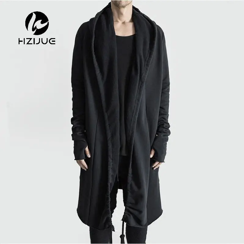 Hzijue Brand Kanye West Mantle Streetwear Hoodie Long Male Black Mens Hooded Cloak Hip Hop Longline Sweatshirt Sudadera Hombre 1