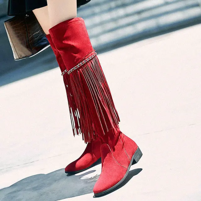 Knee High Boots With Fringes Cowgirl 1