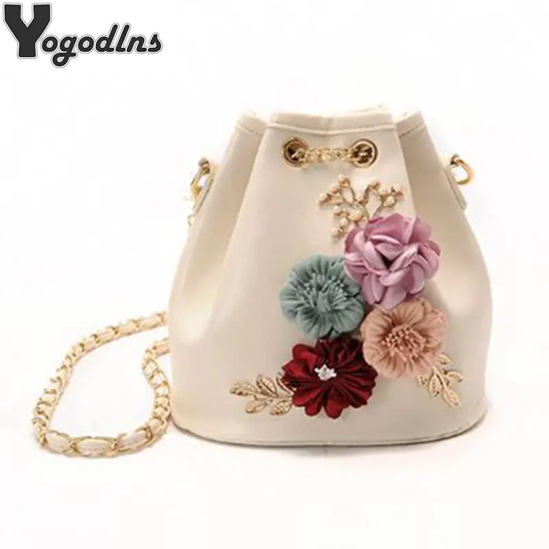2018 New Fashion Trend Women Handbag Pu Leather Bucket Shoulder Bag Chain Flowers Crossbody Bag Female Chic Hand Bags 1