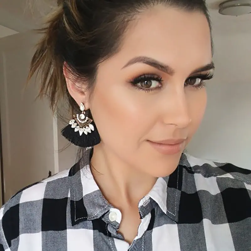 Bohemia Dangle Drop Earrings Women Accessories Fan Shaped Cotton Handmade Tassels Fringed Earrings Ethnic Jewelry 1
