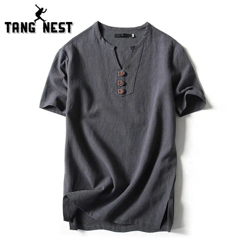 Tangnest 2018 Summer Linen Short Sleeve T-Shirt Casual Slim V-Neck Men T-Shirt Comfortable Big Size 5Xl 6 Colors T Shirt Mts2498 1