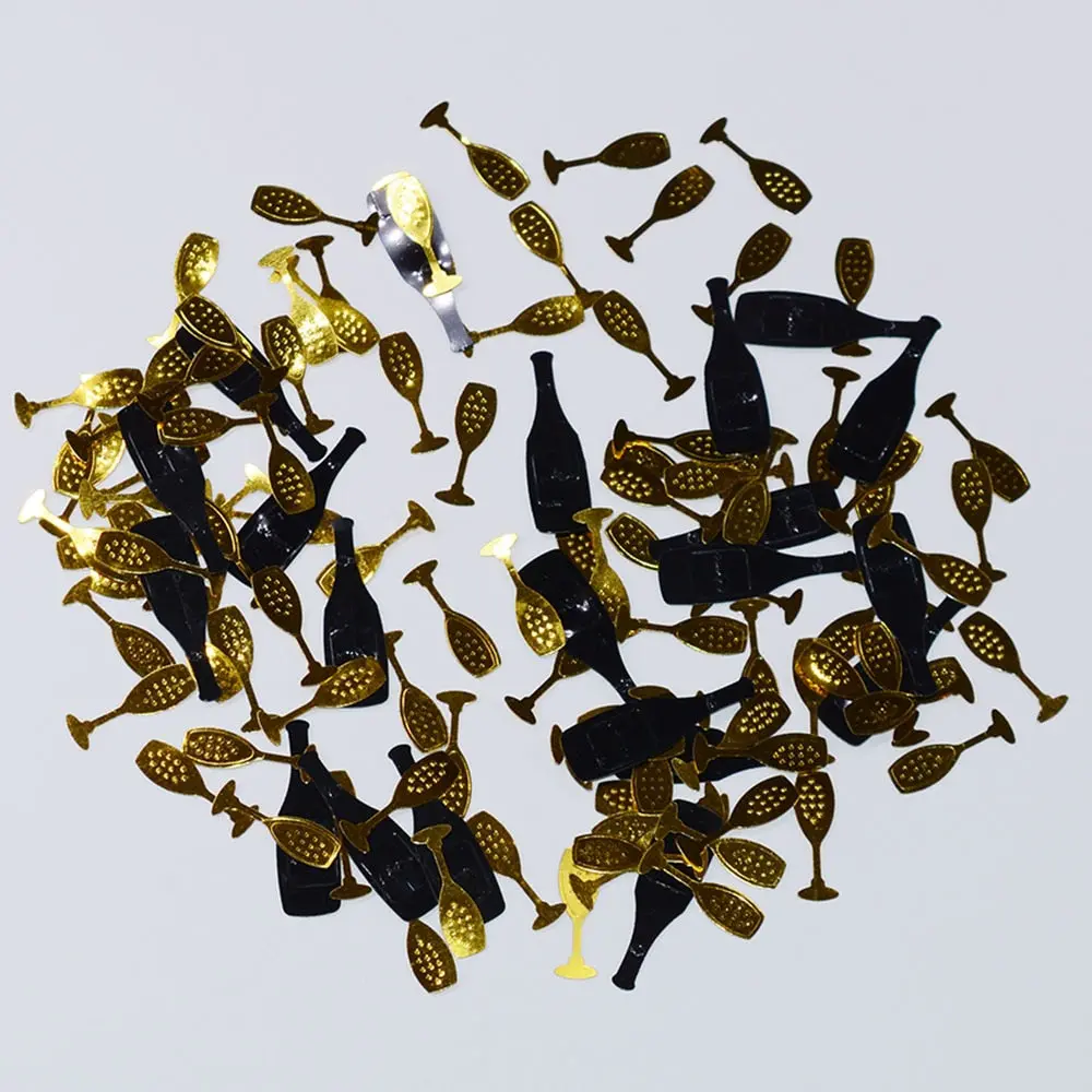 Cheers! Champagne Bottles & Glasses Confetti Sprinkles 15G Black Winebottle Gold Wine Glass Cup Wedding Party Table Scatters 1