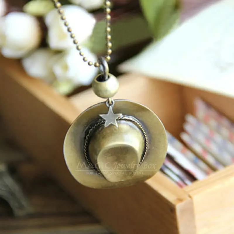 Original New Hip Hop Cowboy Hat Pendant Necklace Men Vintage Gold Bead Chain Star Choker Necklace Women Jewelry Femme Gift 1
