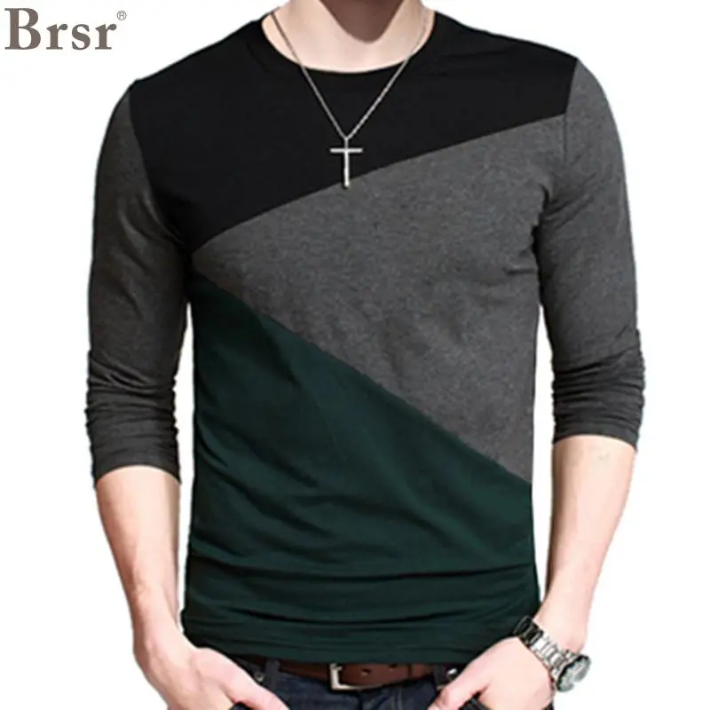 2018 New Plus Size Mens Autumn Casual T-Shirt Fashion Slim Long Sleeve V Neck T Shirt Button Decorating Tees / Tops V-Neck 1