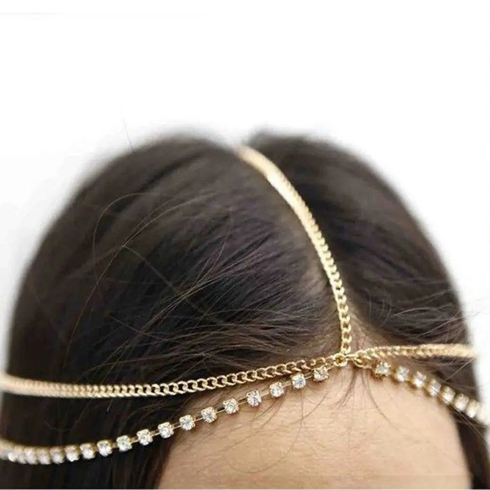 1Pc Fashion Women Lady Metal Gold Silver Multilayer Boho Head Chain Headband Headpiece Bridal Wedding Hairstyle Hair Accessories 1