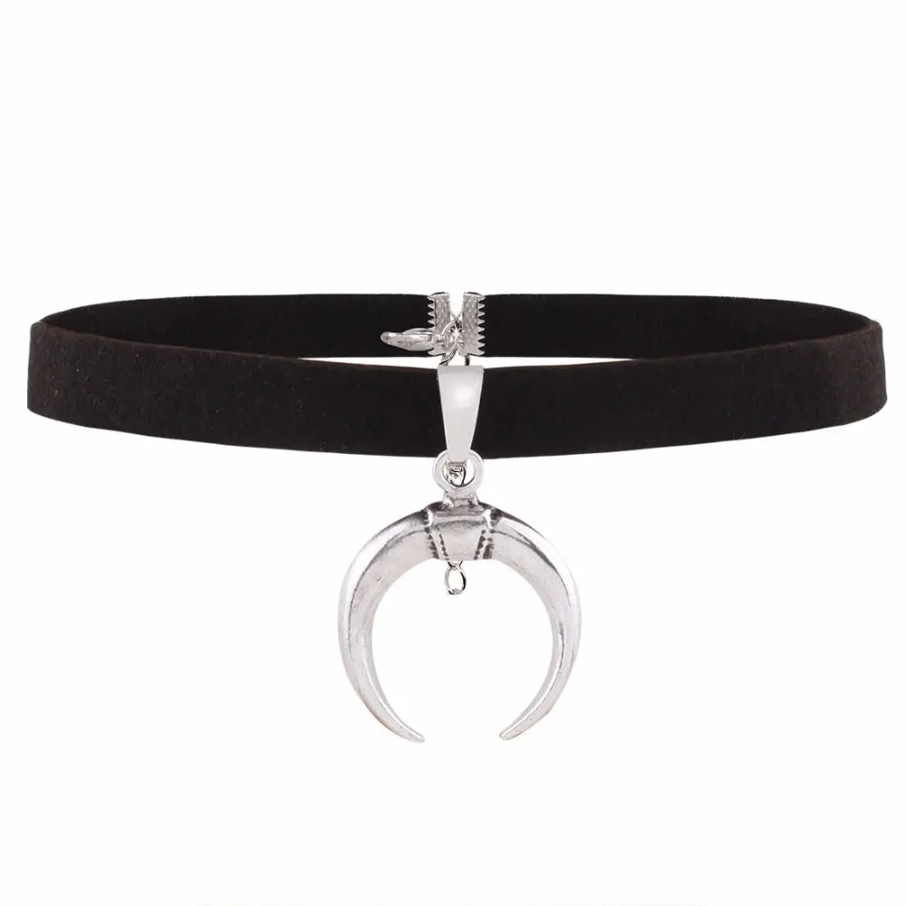 2018 New Design Black Velvet Ribbon Choker Necklace Gothic Handmade With Charm Moon Pendant Gothic Emo For Women Collares Mujer 1