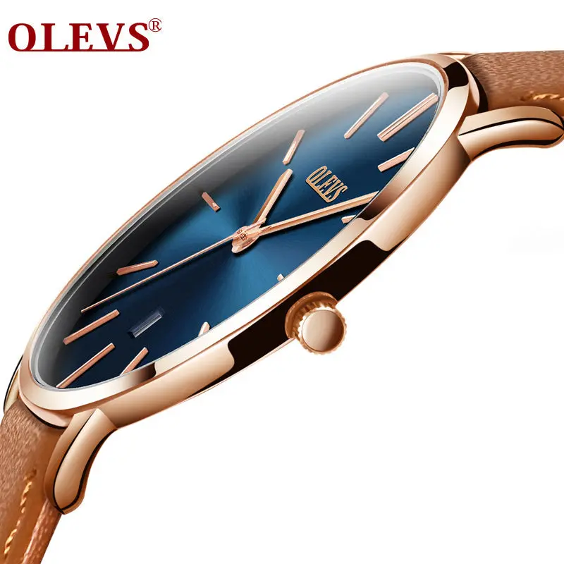 Men Watches Luxury Brand Olevs Quartz Genuine Leather Strap Minimalist Ultrathin Wrist Watches Waterproof High Quality Relogio 1