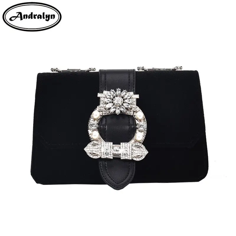 Retro Minimalist Women Bag Shoulder Bags Diamonds Autumn And Winter New Big Diamond  Velvet Fashion Lady Bag 1