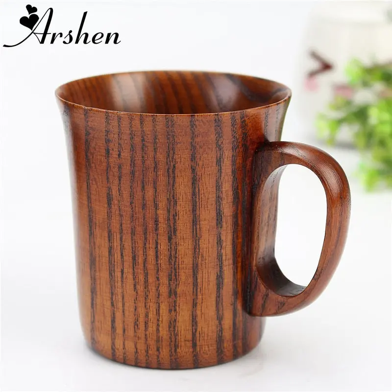 Arshen 300Ml Primitive Drinking Mug Handmade Wooden Mug Natural Tea Coffee Beer Drinkware Mug Travel Teaware Kitchen Office Gift 1