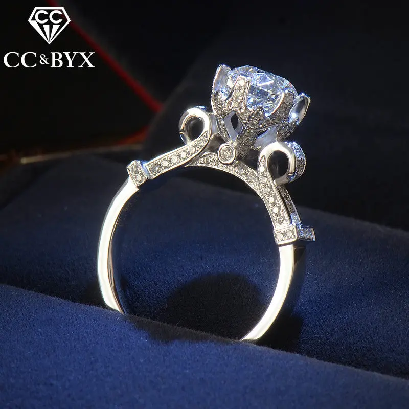 Cc Jewelry Silver Rings For Women White Gold Color Fashion Jewelry Luxury Round Bride Wedding Engagement Chic Ring Jewelry Cc582 1