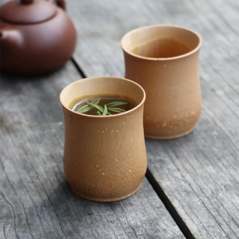 Bamboo Milk Mug Coffee Kitchen Beer Cup Wine Wooden Straight Creative Novelty Tea Set Small Kung Fu Tea Cups Drinking Vintage 1