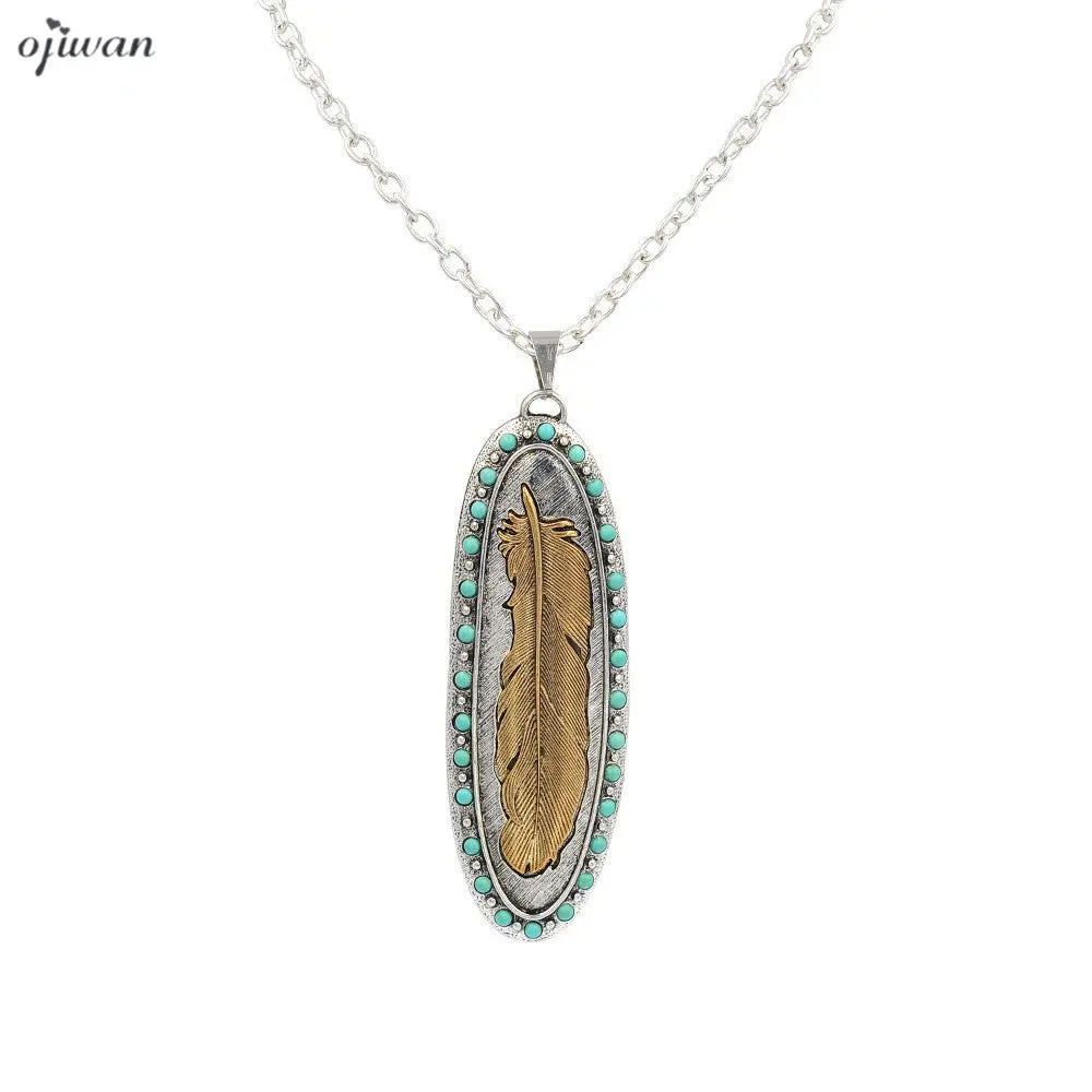 Boho Feather Necklaces For Women Tribal Necklace Hippie Collier Ethnique Indian Native American Gypsy Jewelry Navajo Cowgirl 1
