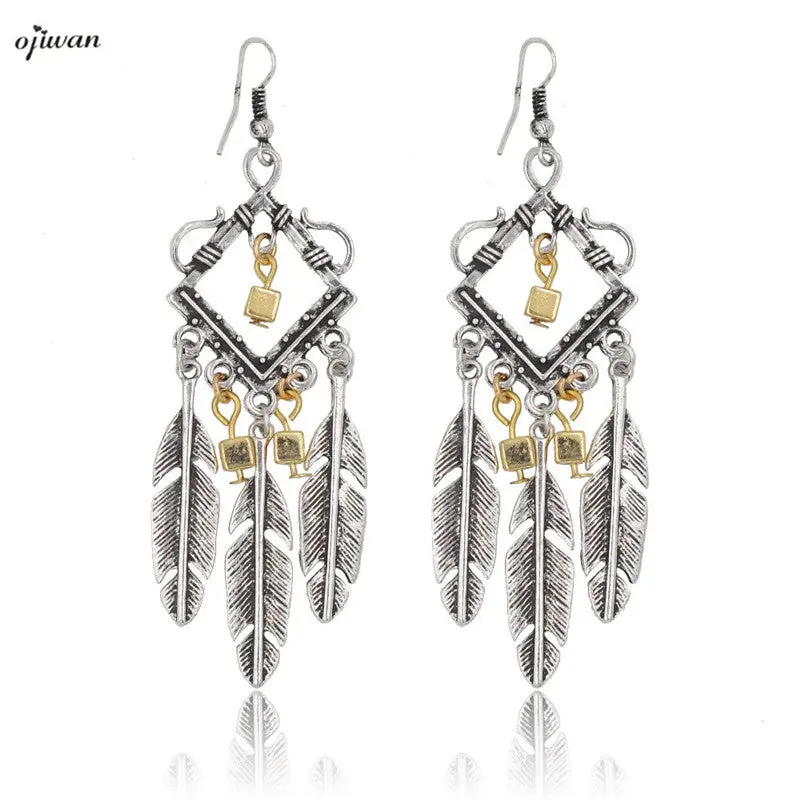 Aritos Tribal Earrings Women Jewelry Gypsy Earrings Hippie Boho Chic Indian American Feather Chandelier Earrings Cowgirl 1