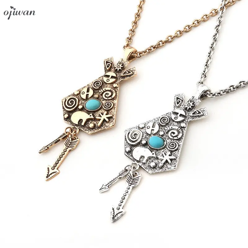 Ojiwan Ethnic Arrowhead Necklace Tibetan Indian Native American  Tribal  Jewelry Boho Hippe Chic Navajo Totem Necklace Cowgirl 1