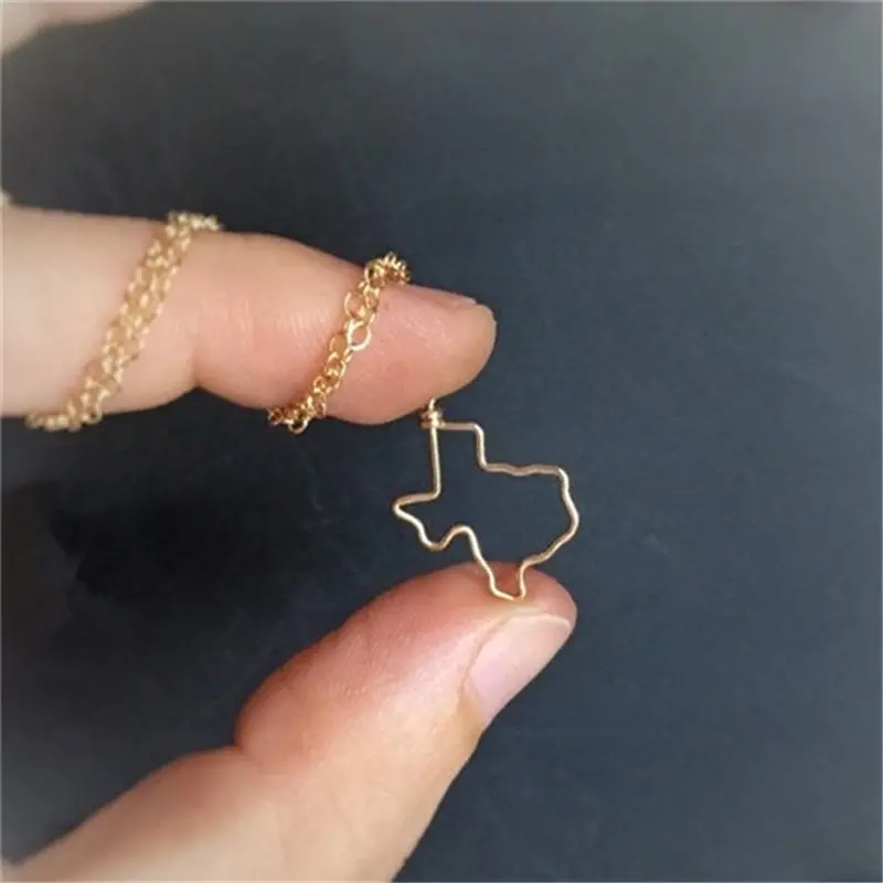 Fashion Trendy Usa Map Texas Georgia Alabama State Pendant Necklace Small Charm Cowgirl Necklaces Hollow Texas Necklace 1