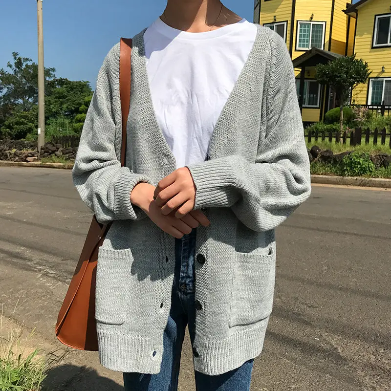 5 Colors 2017 Preppy Style Pocket V-Neck Button Knitted Sweater Cardigans Womens   (B0733) 1
