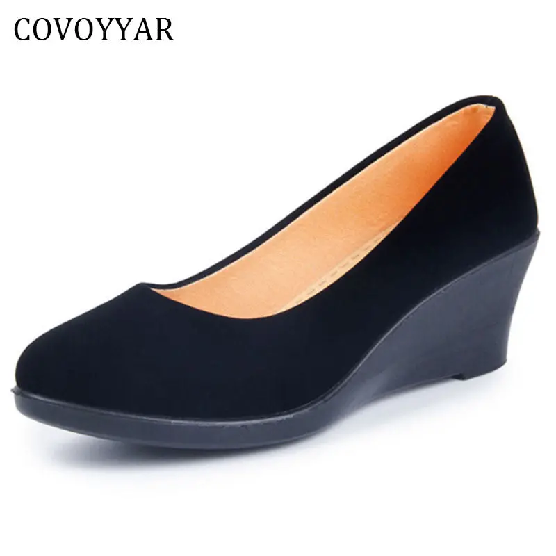 Covoyyar 2018 Wedge Women's Shoes Spring Autumn Flock Soft Women Pumps Slip On Casual Black Shoes Plus Size 40 Whh562 1