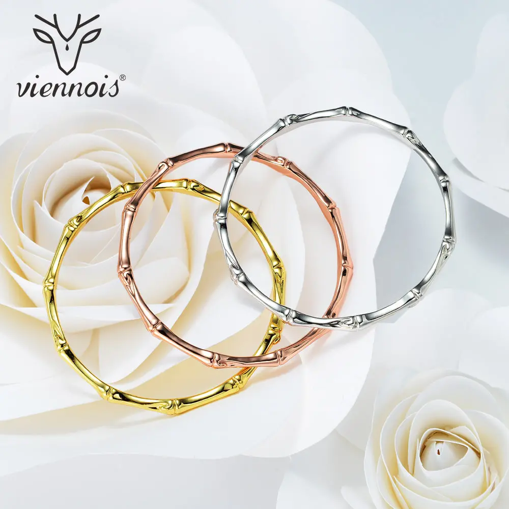 Viennois Rose Gold/Gold/Silver Color Woman Bracelet & Bangles Minimalist Skinny Bangles Female Bamboo Shape Bangles Jewelry 1