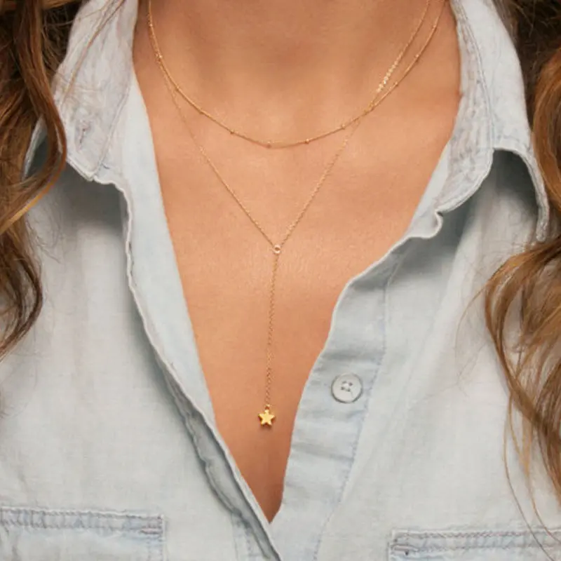 Charms Fashion Silver Gold Color Star Choker Necklace Lariat Long Tassel Necklace For Women Boho Jewelry Colar Collier Collares 1